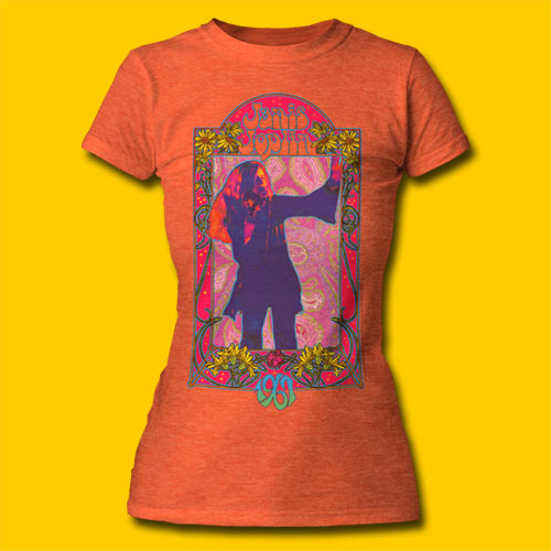 Janis Joplin 1967 Girls Heather Orange Crew T-Shirt